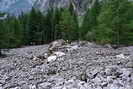 Vallon de Saint-Pierre - Mélange de boue, de pierres et de neige sur le cône de déjection du torrent