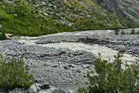 Pré de Madame Carle - Torrent du Glacier Noir, vers l'aval ; confluence avec le Torrent du Glacier Blanc